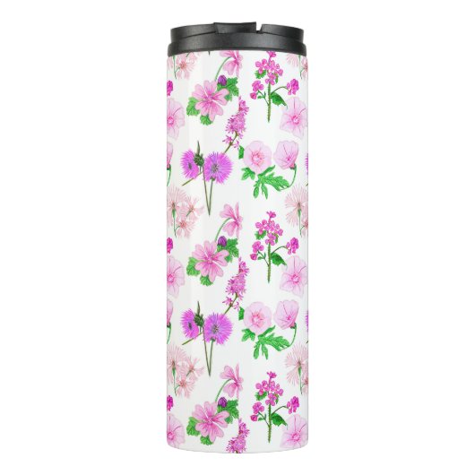 Delicate wilde bloemen in het wit. Custom. Thermosbeker (Achterkant)