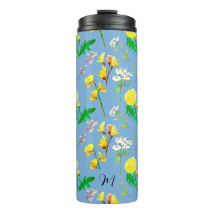 Delicate wilde bloemen in lucht aquarellen. Custom Thermosbeker