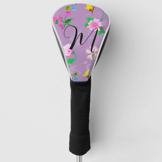 Delicate wilde bloemen in paarse. Custom Golfheadcover (Voorkant)