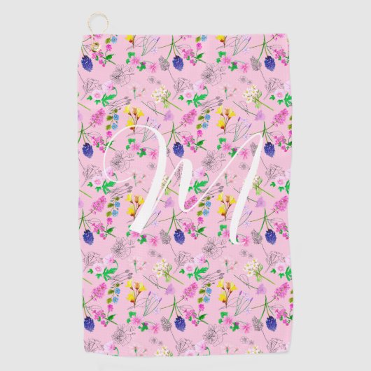 Delicate wilde bloemen in roze. Custom Golfhanddoek (Voorkant)