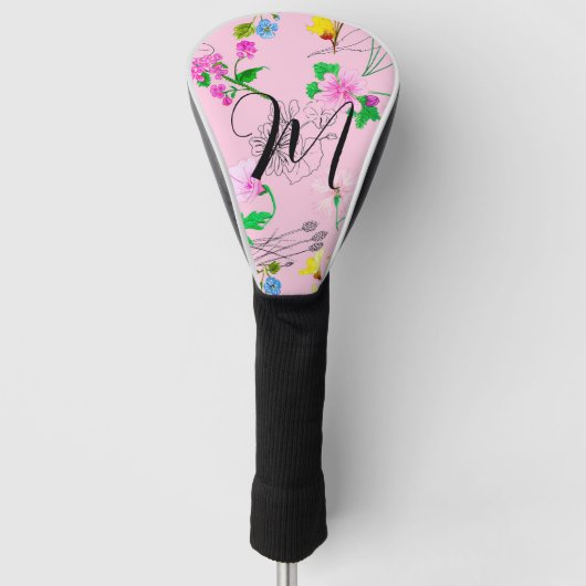 Delicate wilde bloemen in roze. Custom Golfheadcover (Voorkant)