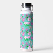Delicate wilde bloemen in turquoise. Custom. Waterfles (Achterkant)