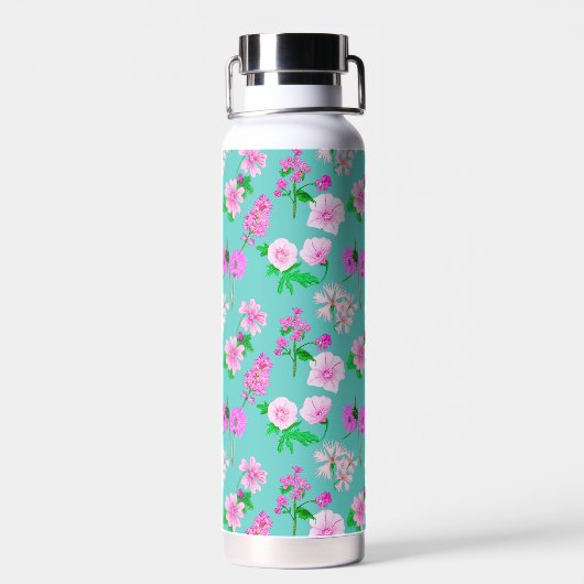 Delicate wilde bloemen in turquoise. Custom. Waterfles (Achterkant)
