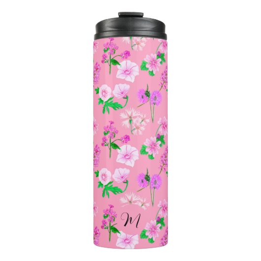 Delicate wilde bloemen in zacht roze. Custom. Thermosbeker (Voorkant)