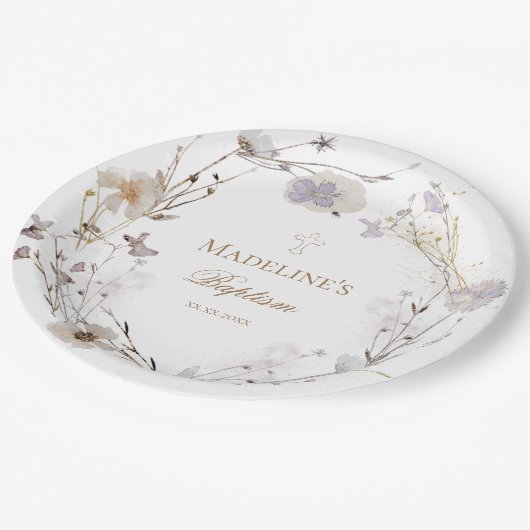 delicate wilde bloemen krans doop papieren bordje (Gekanteld)