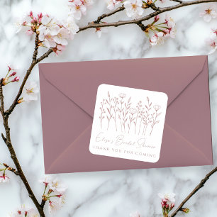 Delicate wilde bloemen lijnen kunst roze bruidsdou vierkante sticker