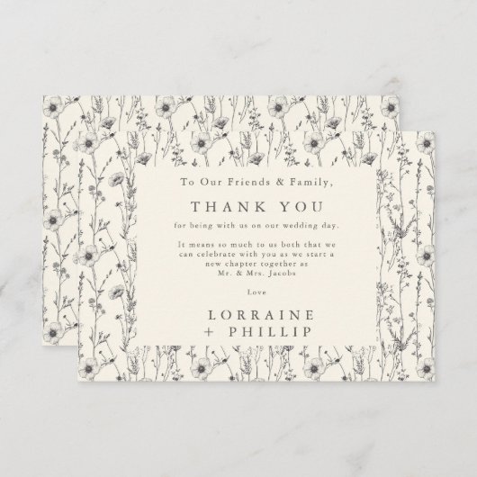 Delicate wilde bloemen naadloos patroon bruiloft bedankkaart (Voorkant / Achterkant)