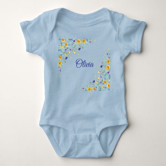 Delicate wilde bloemen op blauw romper (Voorkant)