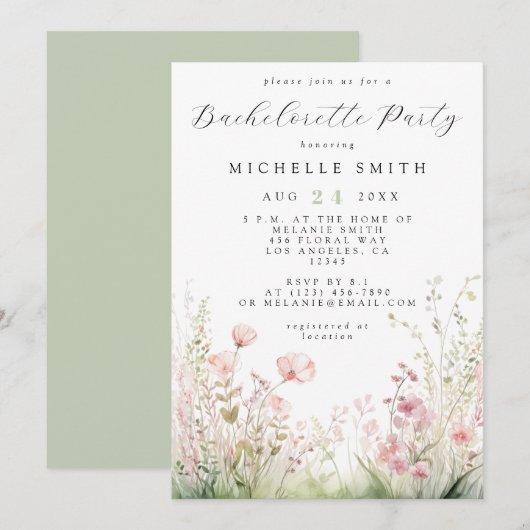 Delicate Wildebloem Bachelorette Feestje Kaart (Voorkant / Achterkant)