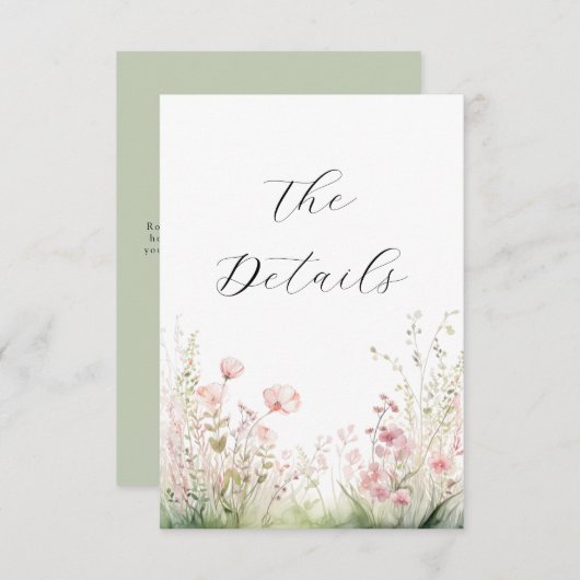 Delicate Wildebloem Bruiloft Details Informatiekaartje (Voorkant / Achterkant)