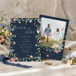 Delicate Wildebloem Navy Blauwe Bloem Foto Bruilof Save The Date