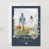 Delicate Wildebloem Navy Blauwe Bloem Foto Bruilof Save The Date (Achterkant)