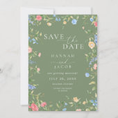 Delicate Wildebloem Salie Groene Foto Bruiloft Save The Date (Voorkant)