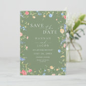 Delicate Wildebloem Salie Groene Foto Bruiloft Save The Date (Staand voorkant)