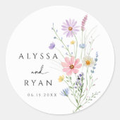 Delicate Wildebloemenweide Bruiloft Ronde Sticker (Voorkant)