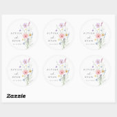 Delicate Wildebloemenweide Bruiloft Ronde Sticker (Vel)