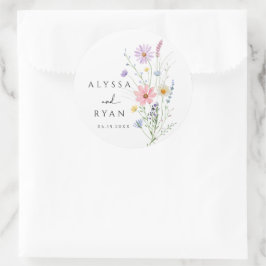 Delicate Wildebloemenweide Bruiloft Ronde Sticker