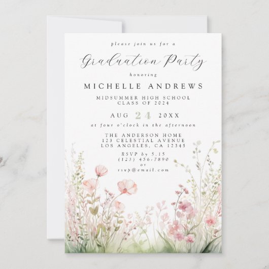 Delicate Wildflower Afstudeerfeest Kaart (Voorkant)