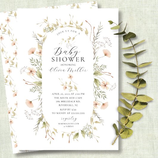 Delicate Wildflower Baby shower Invitation Kaart