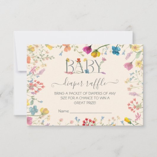 Delicate Wildflower bloementuin Luier Raffle RSVP Kaartje (Voorkant)