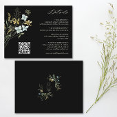 Delicate Wildflower Boho Bruiloft Zwart Details Informatiekaartje