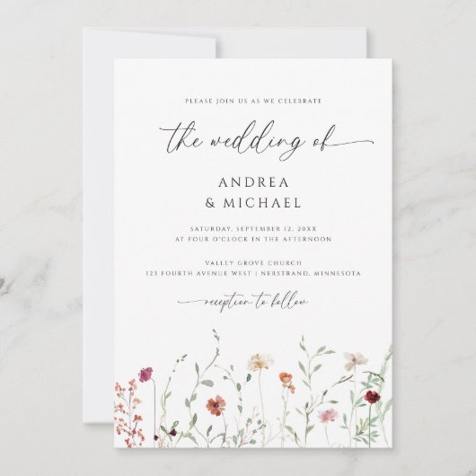 Delicate Wildflower Boho Romantische bruiloft Kaart (Voorkant)