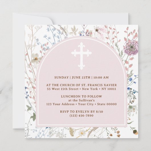 Delicate Wildflower boog Bevestiging uitnodiging (Achterkant)