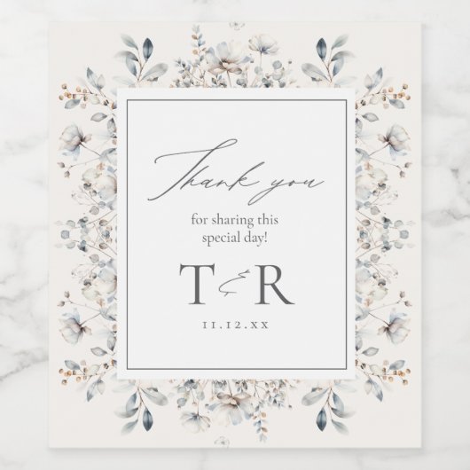 Delicate Wildflower Border Wedding ID1102 Wijn Etiket (Enkel label)