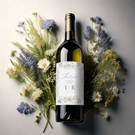 Delicate Wildflower Border Wedding ID1102 Wijn Etiket