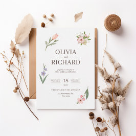 Delicate Wildflower Botanical Wedding Invitation Kaart