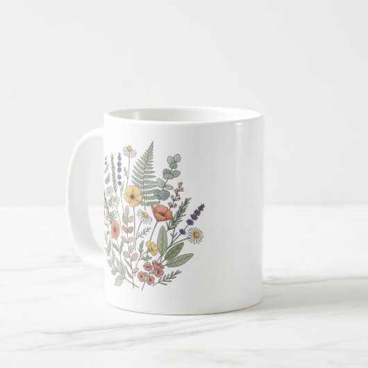 Delicate Wildflower Bouquet Botanical Illustration Koffiemok (Voorkant links)