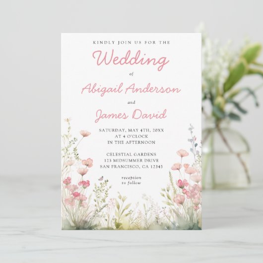 Delicate Wildflower bruiloft Kaart (Staand voorkant)
