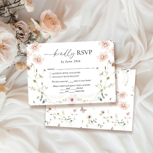 Delicate Wildflower bruiloft RSVP Kaartje