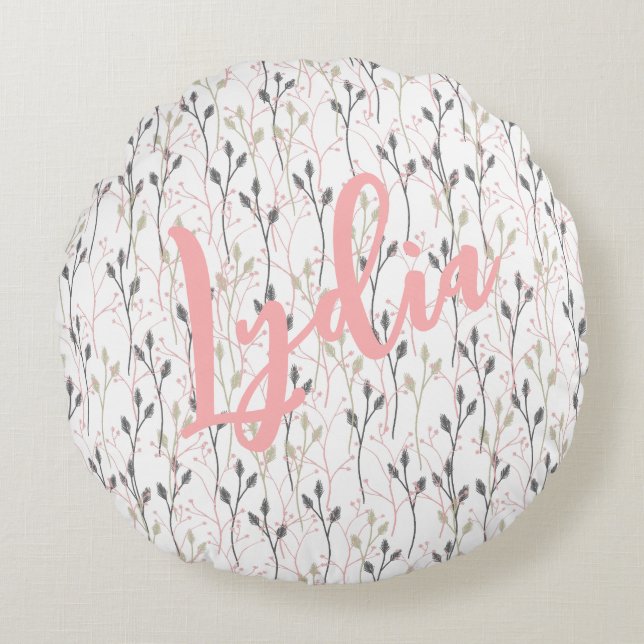 Delicate Wildflower Design in Zachte Pastels Gooi Rond Kussen (Voorkant)