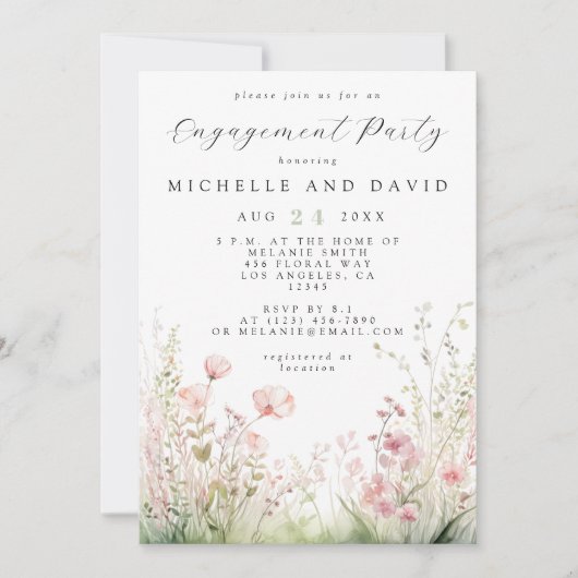 Delicate Wildflower Engagement Party Kaart (Voorkant)