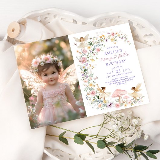 Delicate Wildflower Fairy Eerste 1e Verjaardag Fot Kaart