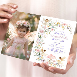 Delicate Wildflower Fairy Eerste 1e Verjaardag Fot Kaart