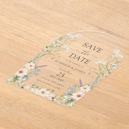 Delicate Wildflower Floral Wedding Save the Date Acryl Uitnodigingen (Laagn)