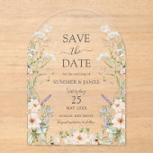Delicate Wildflower Floral Wedding Save the Date Acryl Uitnodigingen (Voorkant)