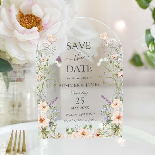 Delicate Wildflower Floral Wedding Save the Date Acryl Uitnodigingen