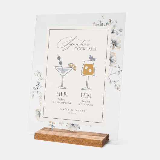 Delicate Wildflower Handtekening Drinken ID1102 Acryl Bord (Hoek)