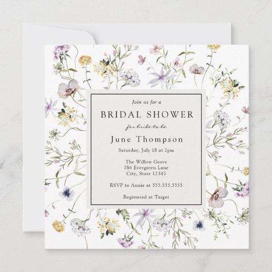 Delicate Wildflower Lijst bruidsdouche uitnodiging (Voorkant)