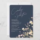 Delicate Wildflower Marine RSVP QR Code Bruiloft Kaart (Voorkant)