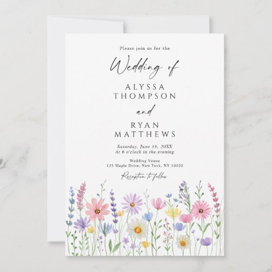 Delicate Wildflower Meadow Wedding Kaart (Voorkant)