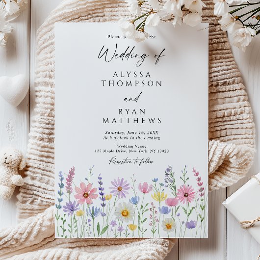 Delicate Wildflower Meadow Wedding Kaart
