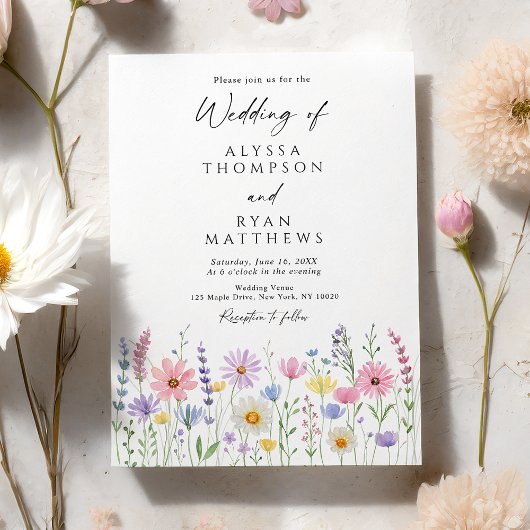 Delicate Wildflower Meadow Wedding Kaart