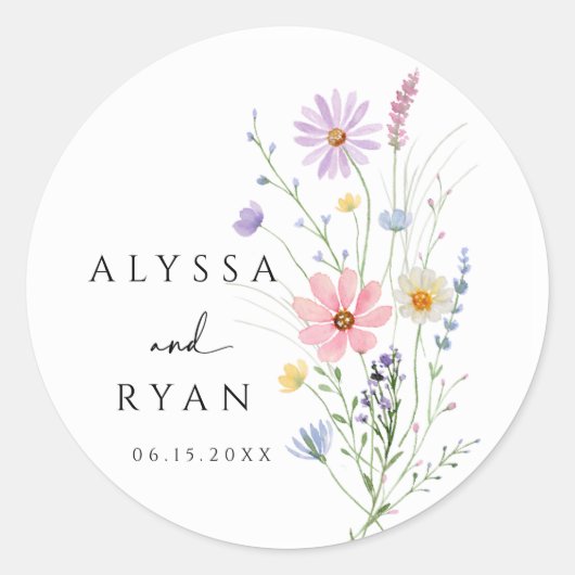 Delicate Wildflower Meadow Wedding Ronde Sticker (Voorkant)