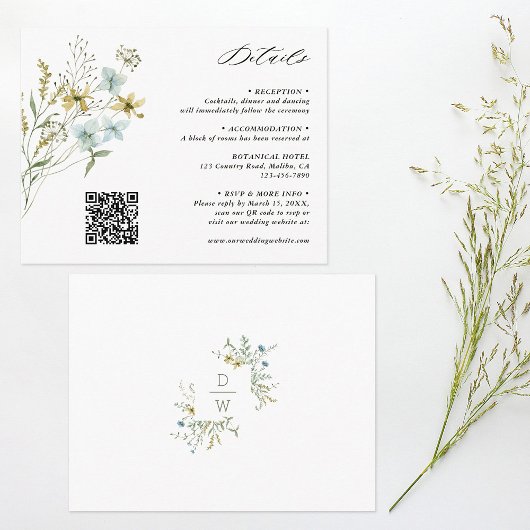 Delicate Wildflower Modern Boho bruiloft details Informatiekaartje