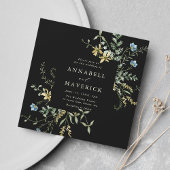 Delicate Wildflower Modern Boho Bruiloft Zwart Kaart