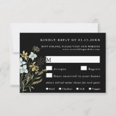 Delicate Wildflower Modern Boho Bruiloft Zwart RSVP Kaartje (Voorkant)